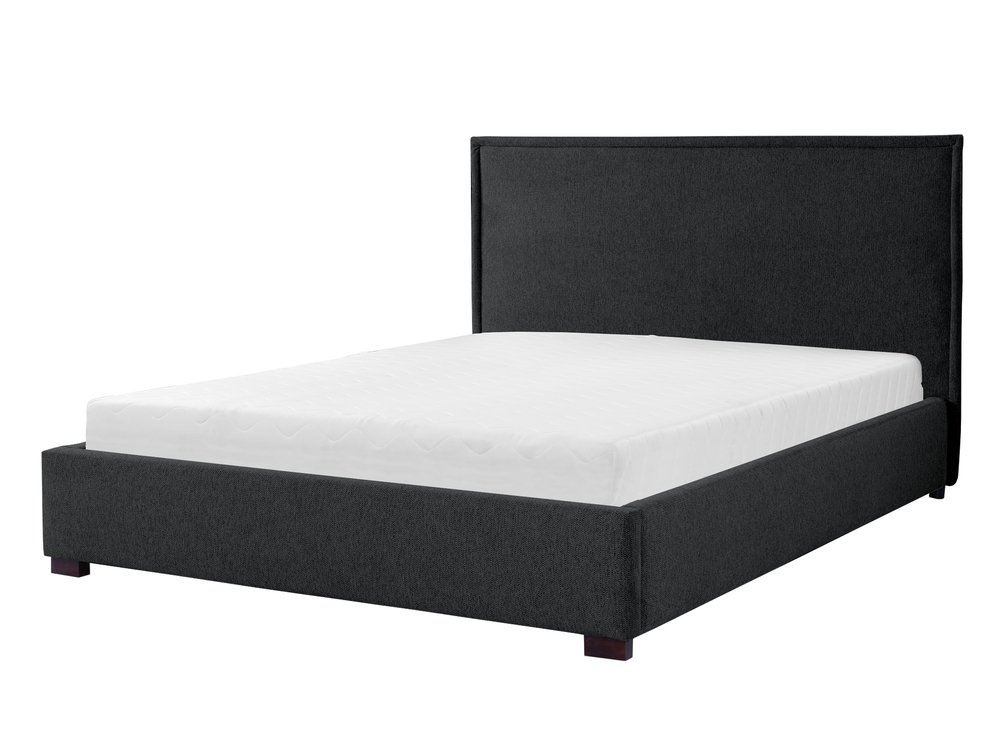 SELSEY Łózko tapicerowane z pojemnikiem Asombra czarne 180/200 cm w tkaninie hydrofobowej plecionka nogi czarne