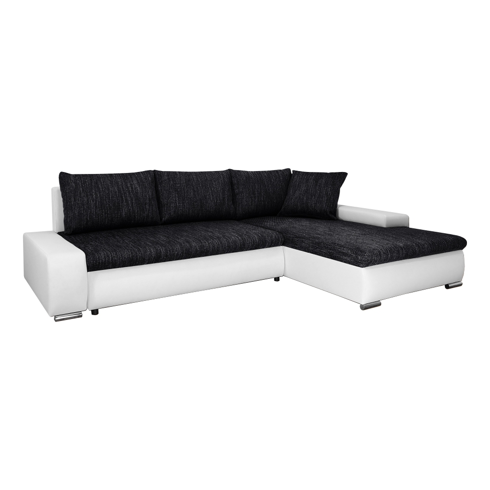 SELSEY Narożnik z funkcją spania Imbuti L biała ekoskóra-czarna plecionka prawostronny