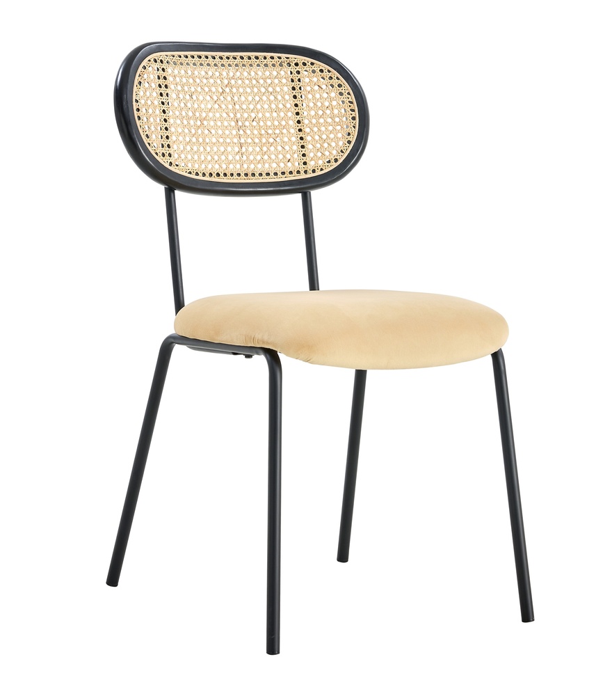 SELSEY Krzesło Milloor z rattanowy oparciem/ beżowe siedzisko