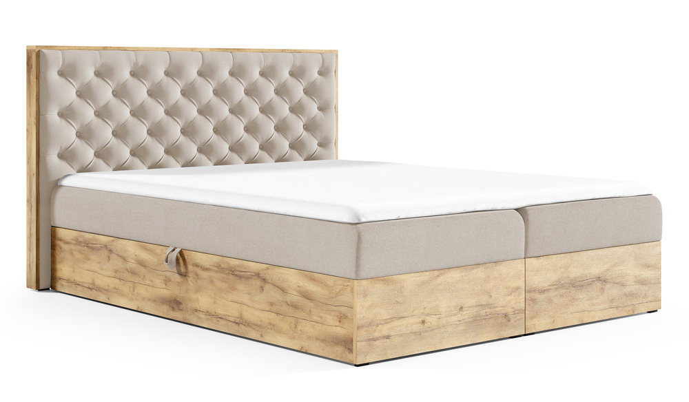 SELSEY Łóżko kontynentalne Milanella 200x200 z dwoma pojemnikami i materacem beżowe