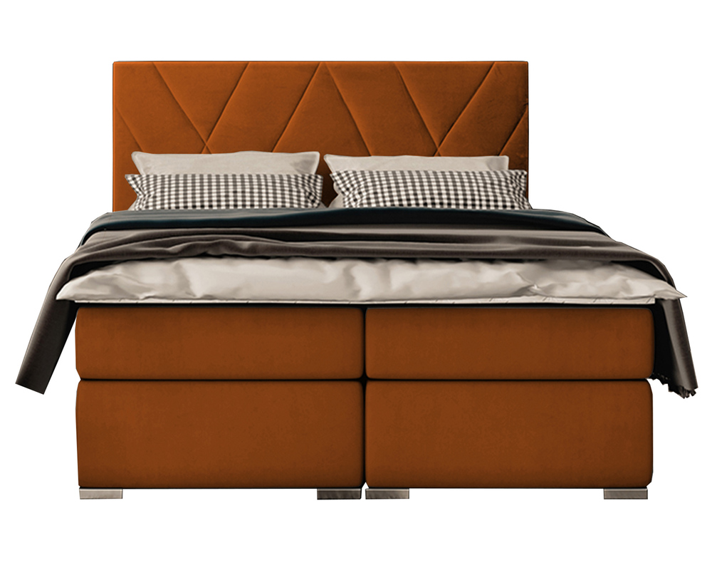 SELSEY Łóżko kontynentalne 180x200 cm Korello z pojemnikami i topperem miedziane welur hydrofobowy