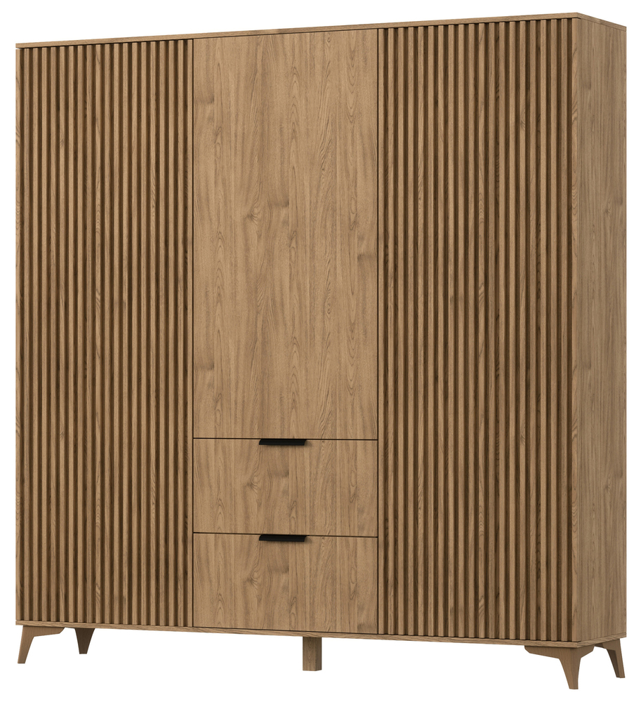 SELSEY Szafa trzydrzwiowa Avelana 185 cm z dwiema szufladami dąb artisan lamele