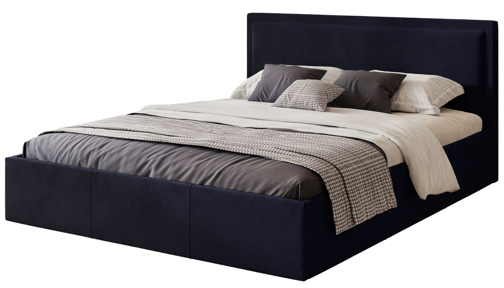 SELSEY Łóżko tapicerowane 180x200 cm Soave z pojemnikiem i metalowym stelażem granatowy welur