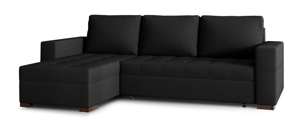 SELSEY Narożnik z funkcją spania Febbino L-kształtny z pojemnikiem uniwersalny czarny plecionka