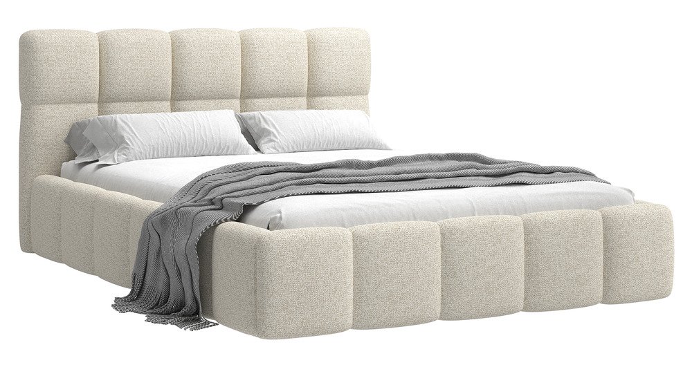 SELSEY Łóżko tapicerowane 140x200 cm Cloudy jasnobeżowe plecionka stelaż drewniany