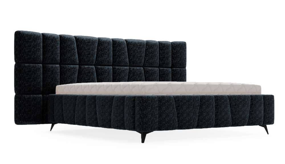 SELSEY Łóżko tapicerowane 180x200 cm Bejbano z pojemnikiem granatowe szenil