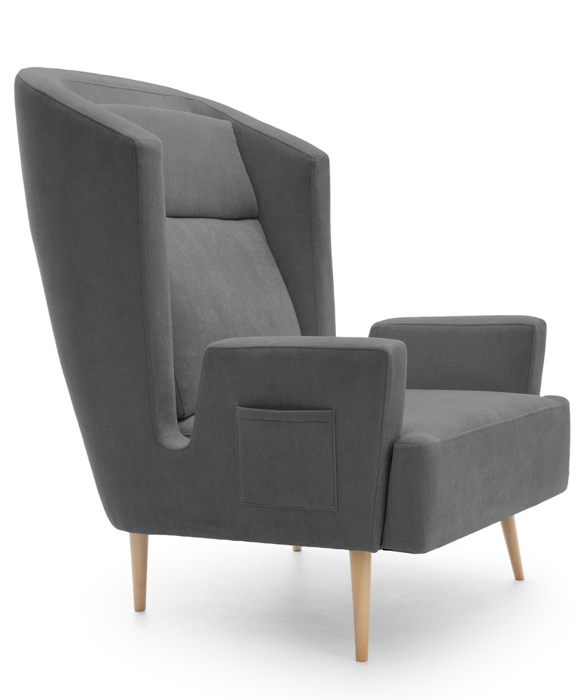 SELSEY Fotel wypoczynkowy uszak Tegmine z gazetnikiem w podłokietniku szary plecionka hydrofobowa