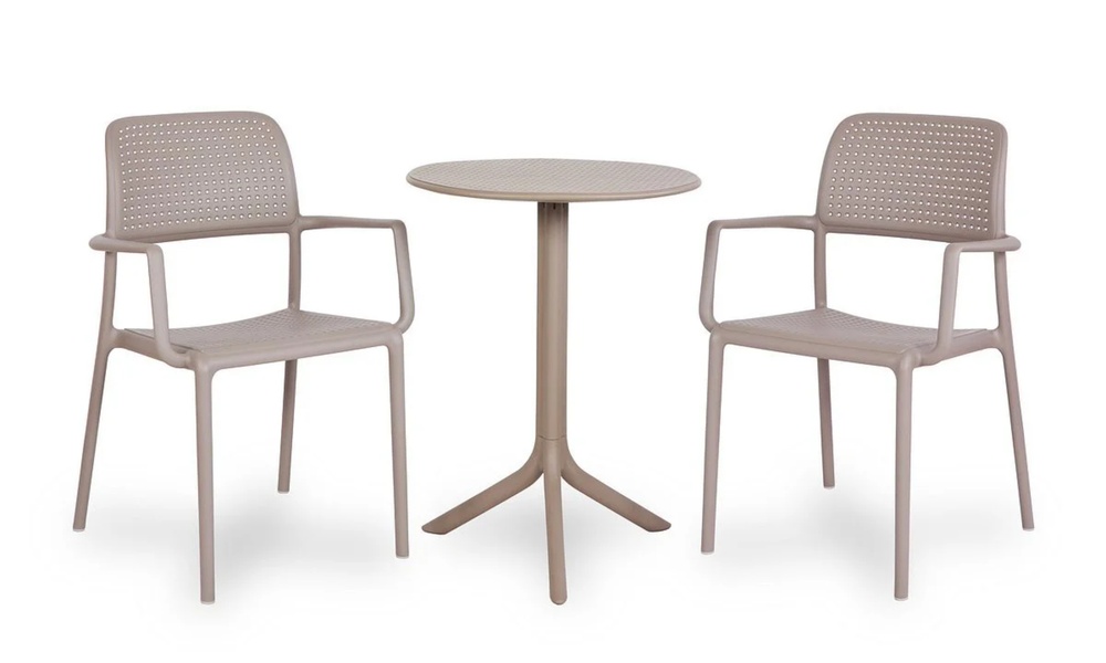 SELSEY Zestaw balkonowy okrągły stół Step 60 cm i 2 krzesła z podłokietniakmi Bora Nardi z certyfikowanego tworzywa brązowy