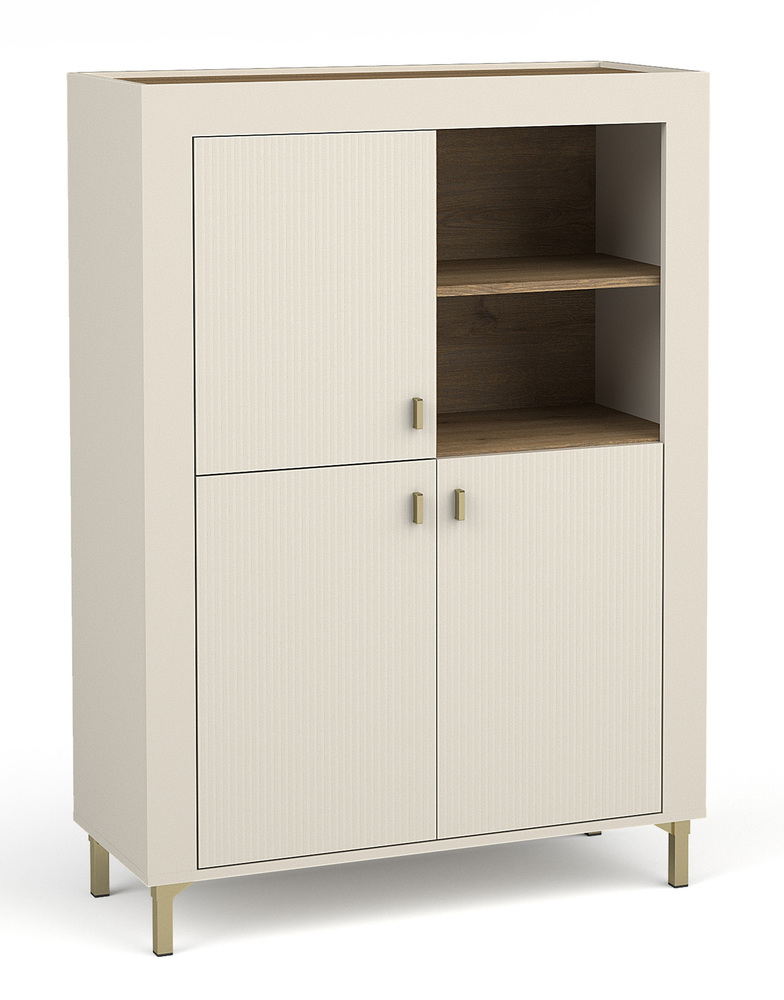 SELSEY Komoda wysoka Lammila 96 cm szary beż / dąb whisky