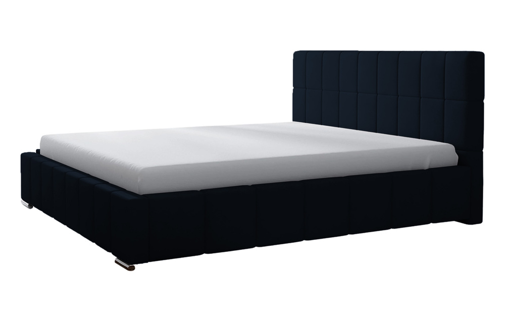 SELSEY Łóżko tapicerowane Vibone 200x200 ze stelażem metalowym i pojemnikiem granatowe hydrofobowe