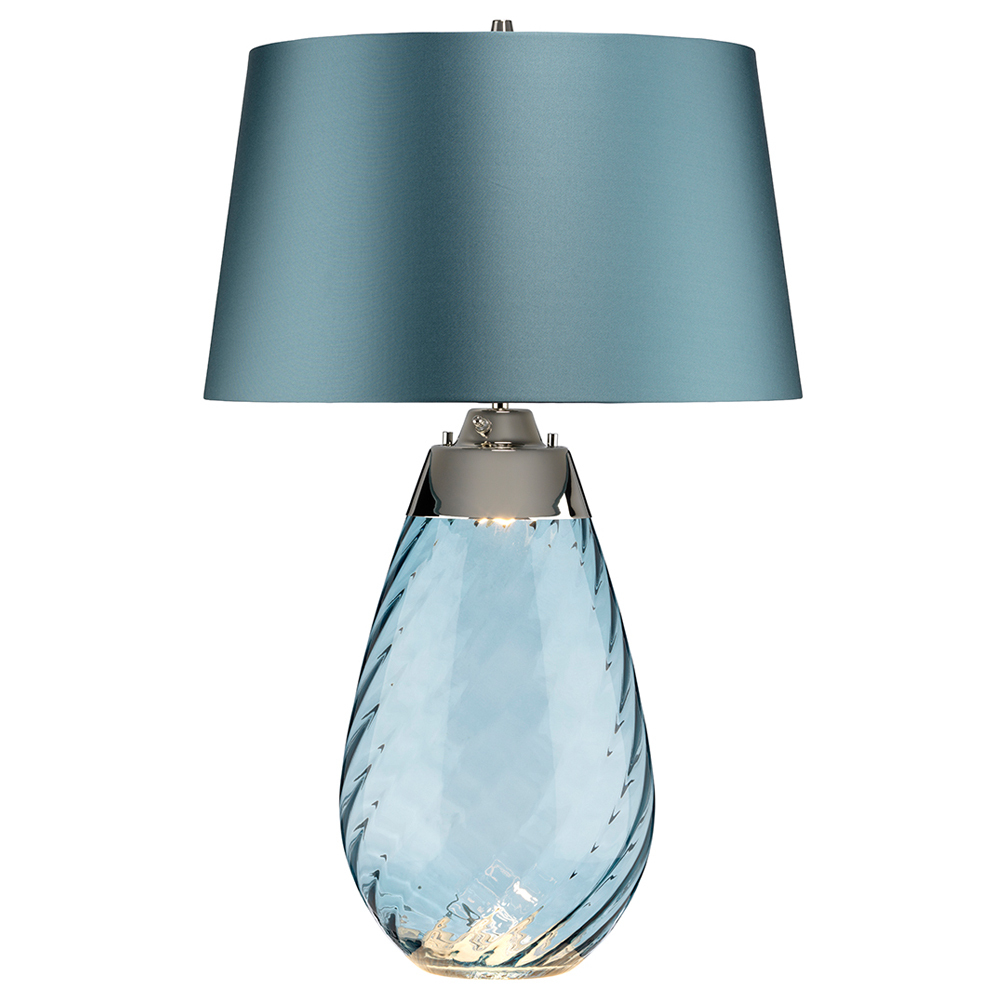 SELSEY Lampa stołowa Leensy z satyny średnica 46 cm niebieska