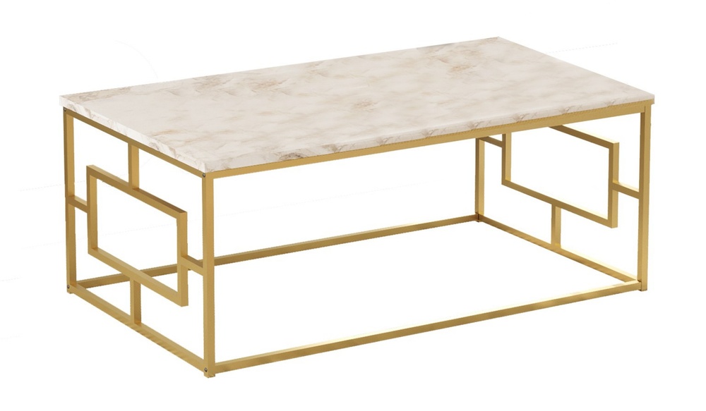 SELSEY Stolik kawowy prostokątny Omersible 100x60 cm biały marmur/złoty