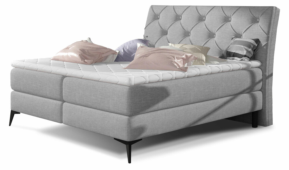 SELSEY Łóżko kontynentalne Tessino 180x200 cm z pojemnikiem jasnoszare plecionka