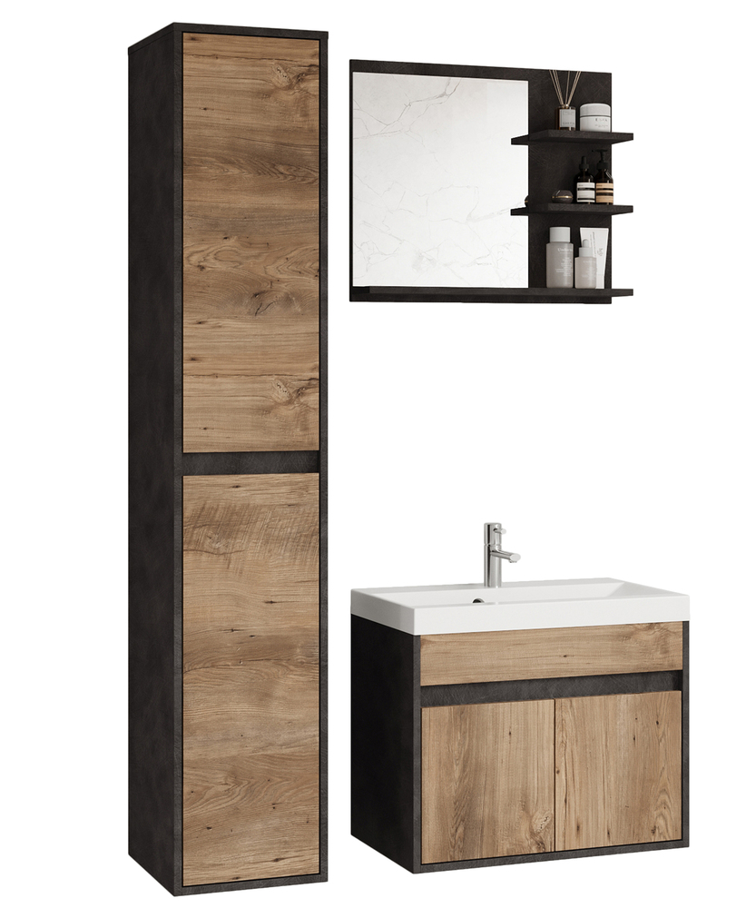 SELSEY Zestaw mebli łazienkowych Luani z szafką pod umywalkę Matera / Kasztan