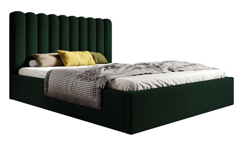 SELSEY Łóżko tapicerowane 140x200 cm Motoba z pojemnikiem i metalowym stelażem z podnośnikiem gazowym czarne welur