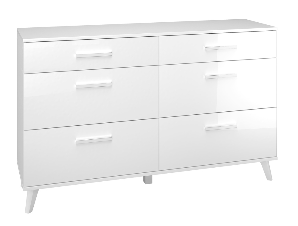 SELSEY Komoda Tumilssy 138 cm z sześcioma szufladami biała/biały połysk