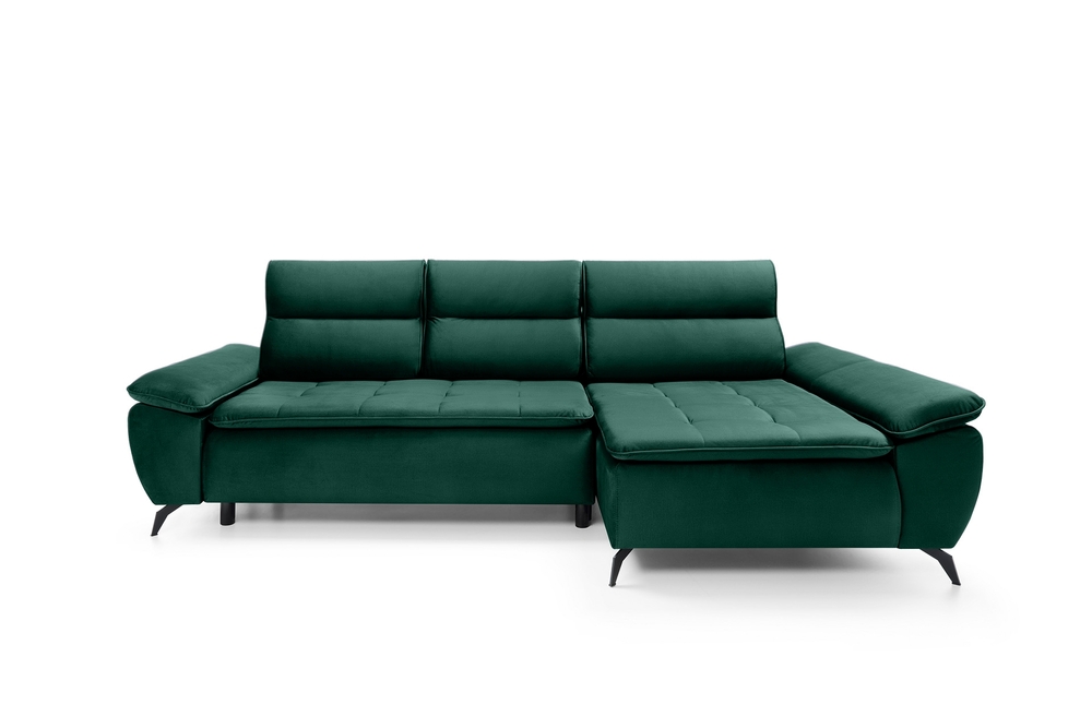 SELSEY Narożnik z funkcją spania Gelroos L-kształtny z pojemnikiem zielony welwet hydrofobowy prawostronny