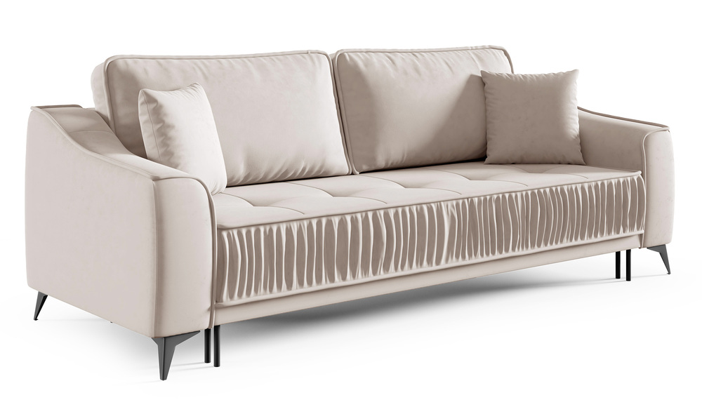 SELSEY Kanapa rozkładana trzyosobowa Louisos z pojemnikiem jasnobeżowa hydrofobowa