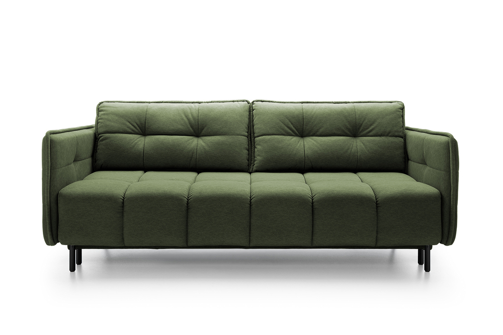 SELSEY Kanapa rozkładana trzyosobowa Portosello na czarnych nóżkach z pojemnikiem oliwkowa velvet łatwoczyszczący