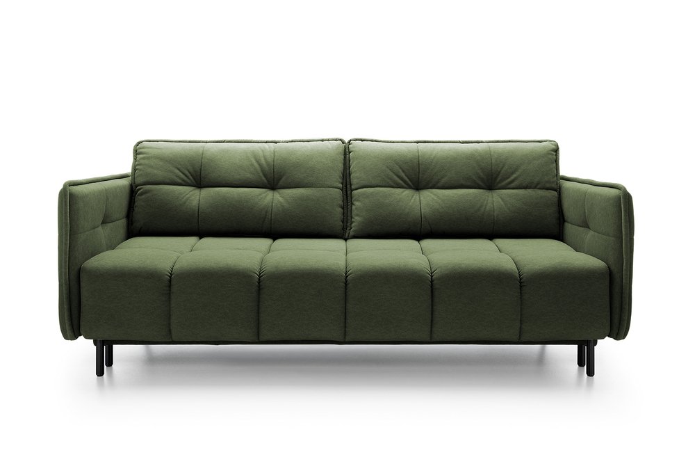 SELSEY Kanapa rozkładana trzyosobowa Portosello na czarnych nóżkach z pojemnikiem oliwkowa velvet łatwoczyszczący