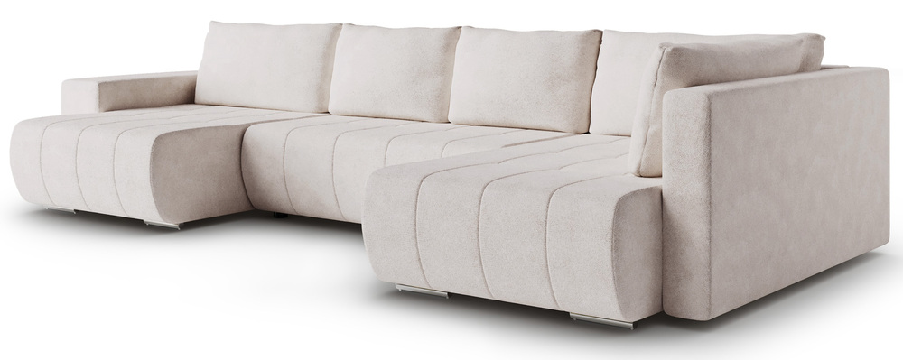 SELSEY Narożnik z funkcją spania Blur U-kształtny prawostronny z pojemnikiem jasnobeżowy plecionka hydrofobowa