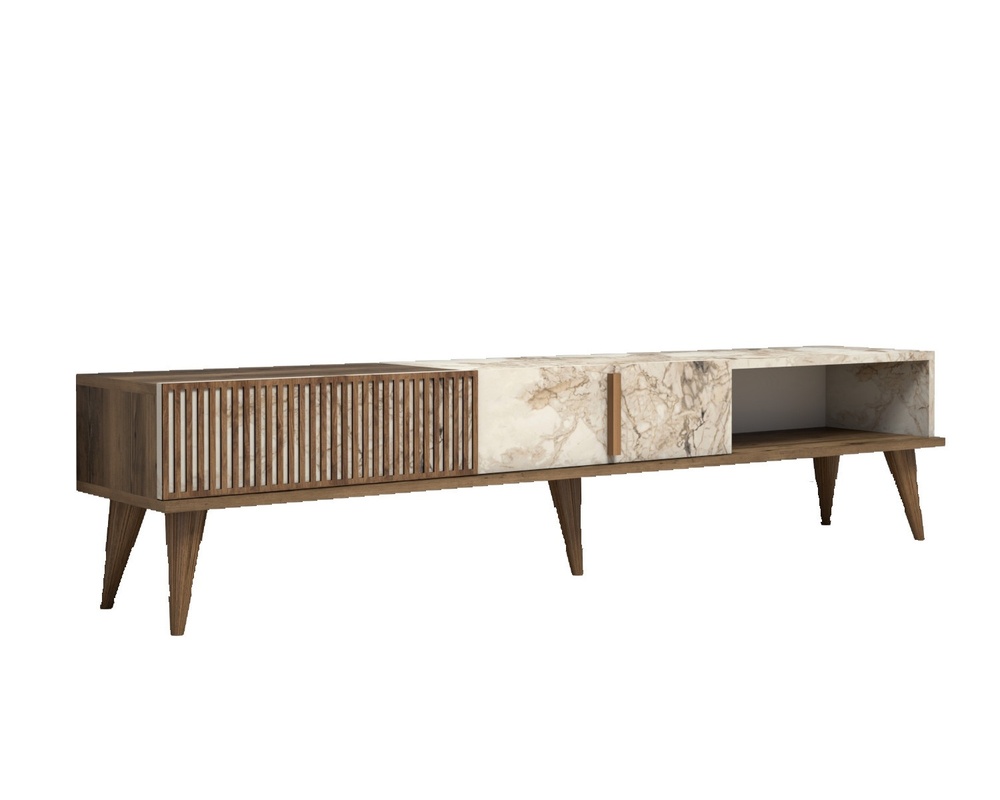 SELSEY Szafka RTV Mileina 180 cm orzech-biały marmur