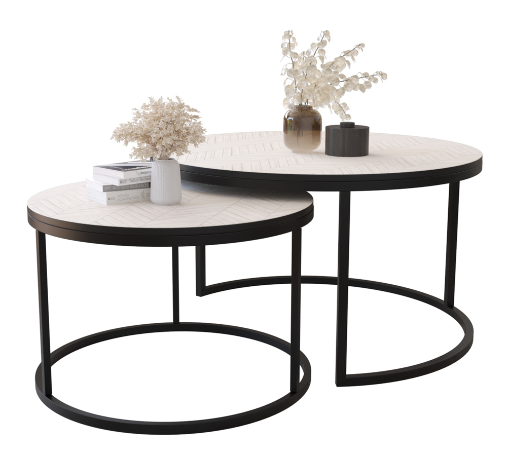 SELSEY Zestaw dwóch stolików kawowych Sabello okrągłe 80 i 60 cm Jodełka