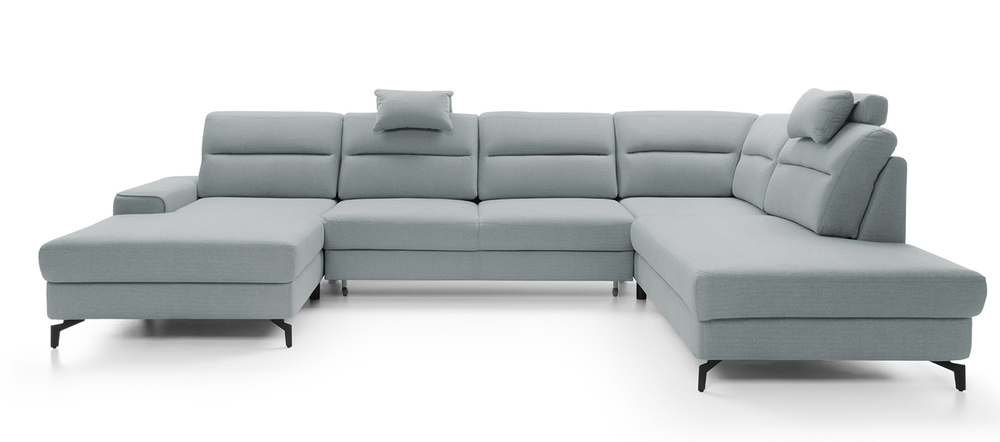 SELSEY Narożnik z funkcją spania Brunei U z pojemnikiem szary w tkaninie hydrofobowej welur lewostronny z zagłówkami