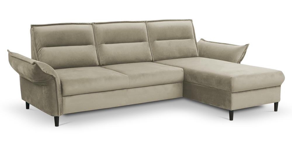 SELSEY Narożnik z funkcją spania Wlora L-kształtny z pojemnikiem ciemnobeżowy velvet hydrofobowy prawostronny