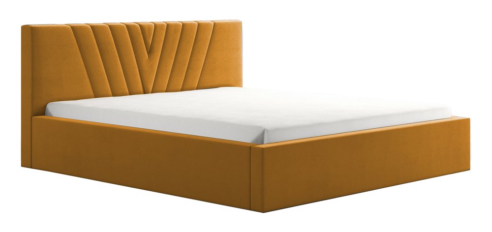 SELSEY Łóżko tapicerowane 180x200 cm Triverno z pojemnikiem stelaż metalowy musztardowe