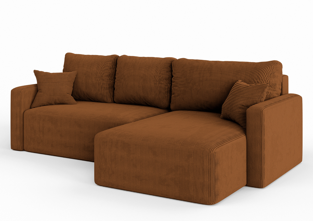 SELSEY Narożnik z funkcją spania Haldi L-kształtny prawostronny z pojemnikiem miedziany sztruks