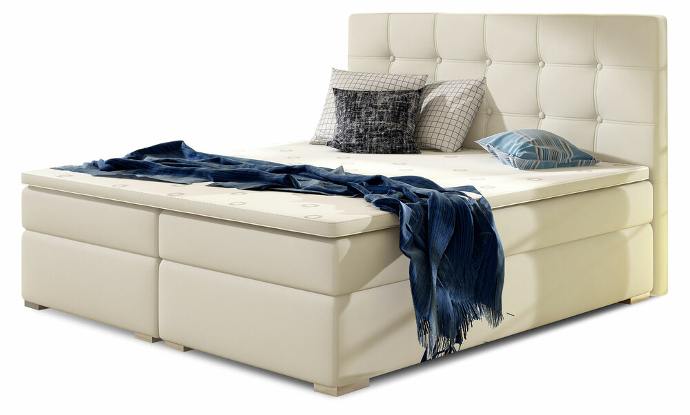 SELSEY Łóżko kontynentalne Renez 180x200 kremowe ekoskóra