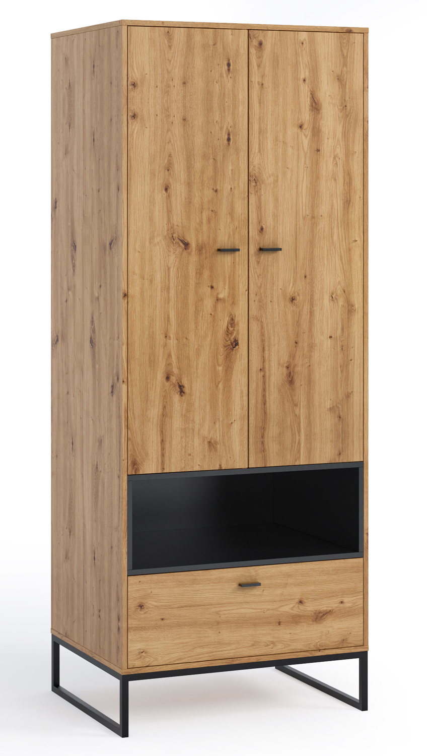 SELSEY Szafa do przedpokoju Bonila 80 cm z półką i szufladą dąb artisan / czarna