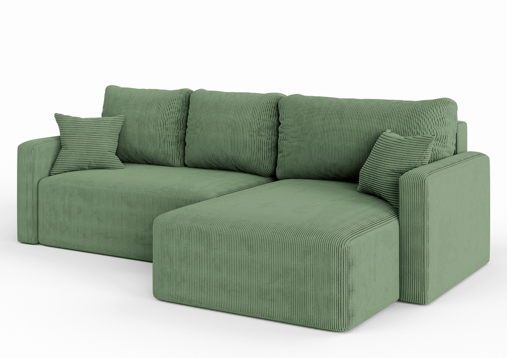 SELSEY Narożnik z funkcją spania Haldi L-kształtny prawostronny z pojemnikiem szałwiowy sztruks