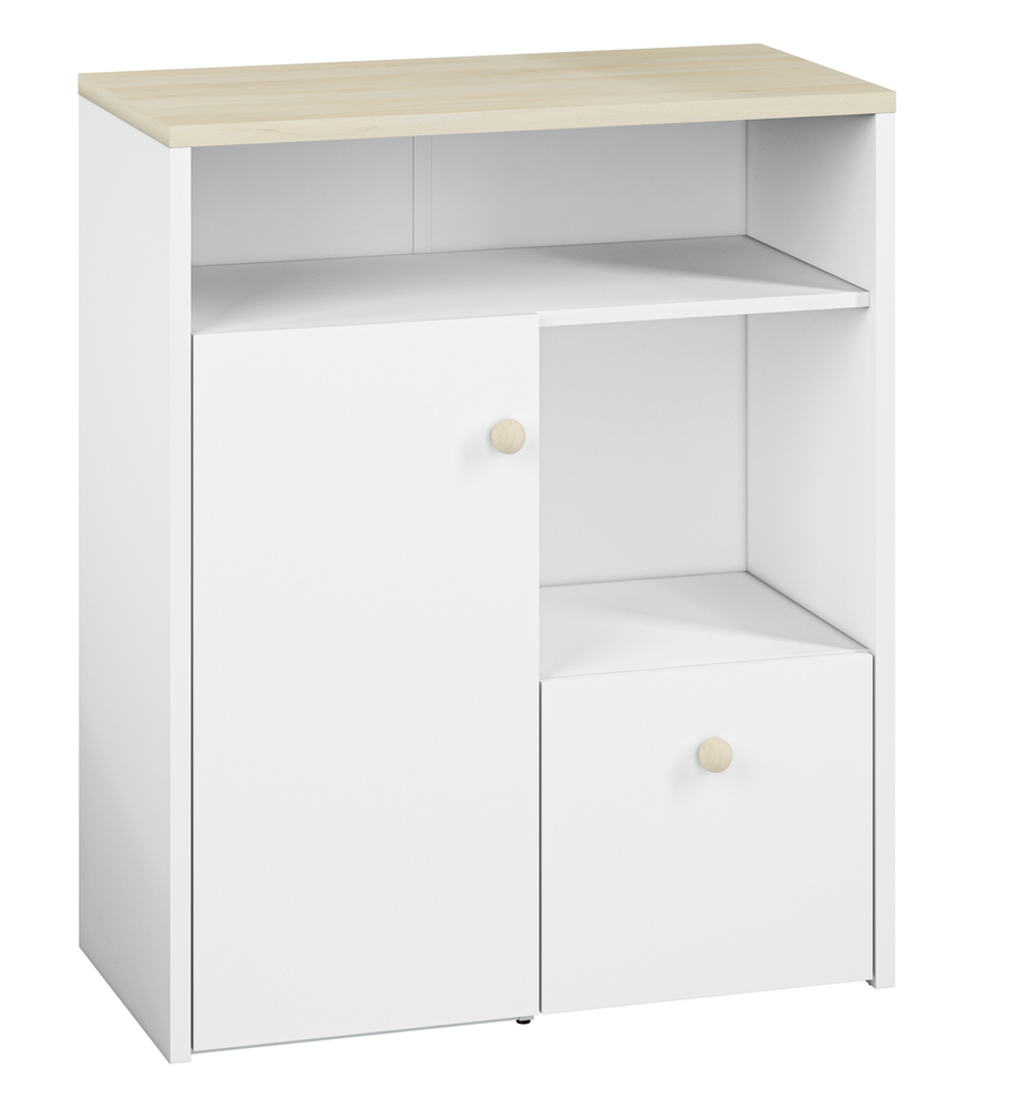 SELSEY Komoda jednodrzwiowa Rettio 80 cm z półkami biała/buk Fjord