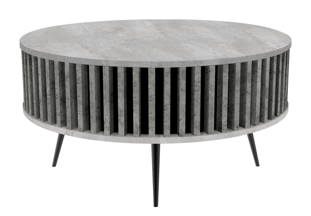 SELSEY Stolik kawowy Dassoli okrągły z lamelami 90 cm Jasny beton
