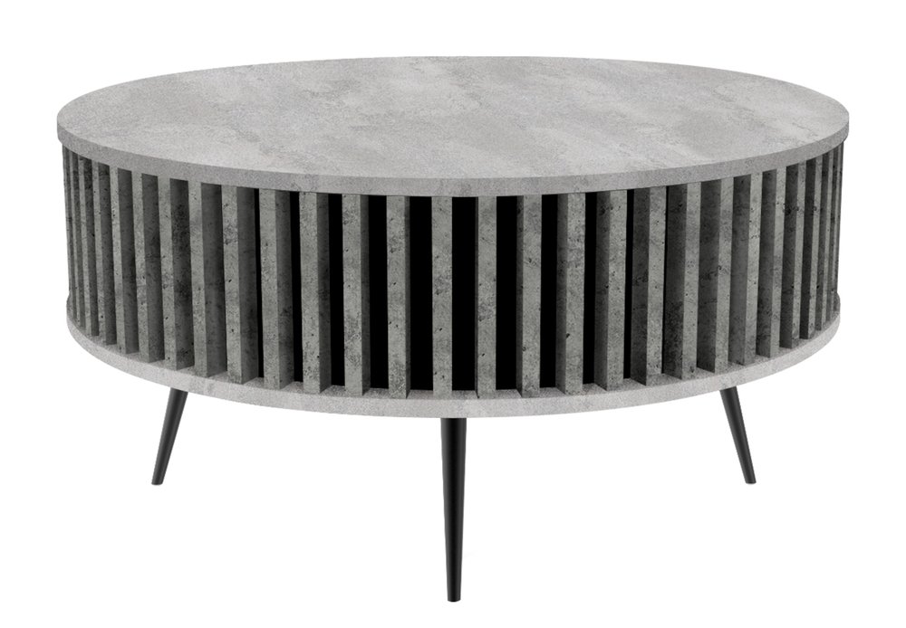 SELSEY Stolik kawowy Dassoli okrągły z lamelami 90 cm Jasny beton