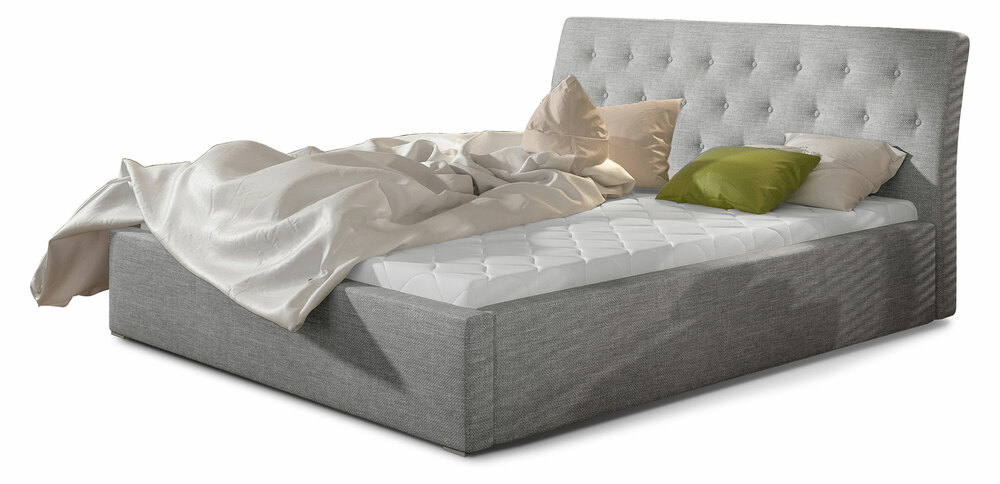 SELSEY Łóżko tapicerowane Banjani 200x200 cm z pojemnikiem jasnoszare plecionka