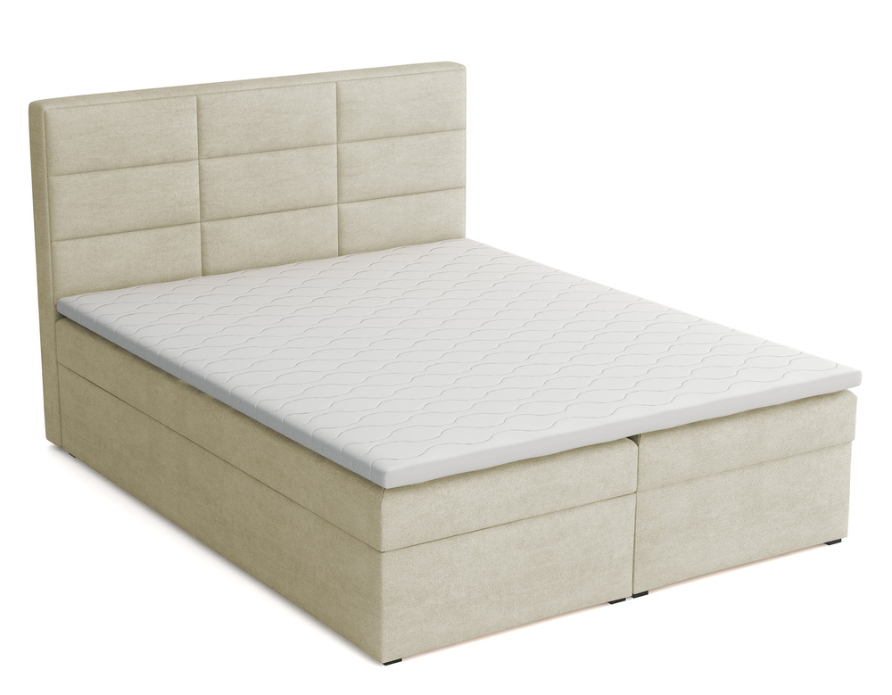 SELSEY Łóżko kontynentalne 140x200 cm Suvereto z pojemnikami i topperem beżowe welur łatwoczyszczący