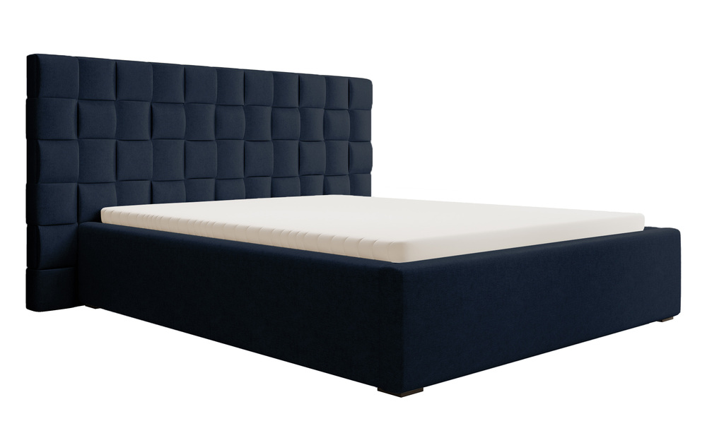 SELSEY Łóżko tapicerowane 160x200 cm Keitum z pojemnikiem plecionka granatowe