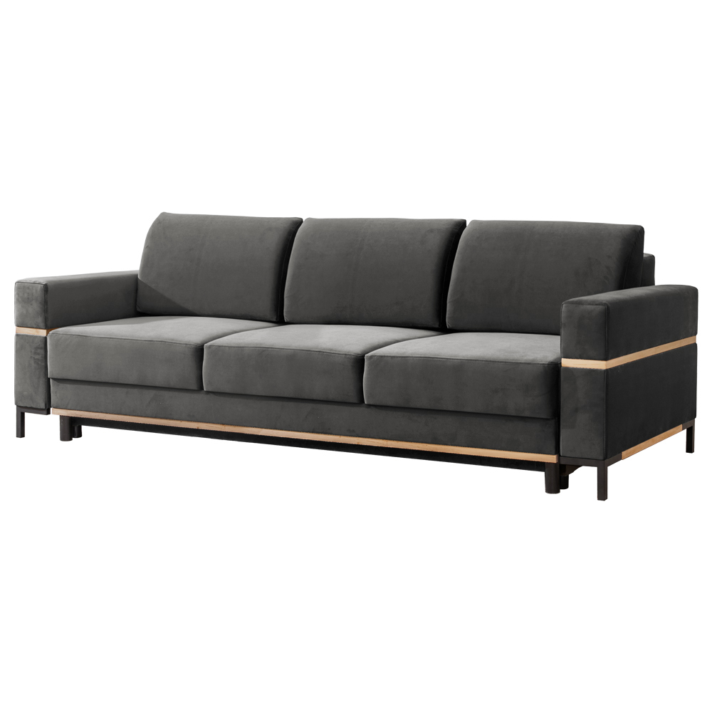 SELSEY Kanapa rozkładana trzyosobowa Barberi 234 cm z pojemnikiem szara welur