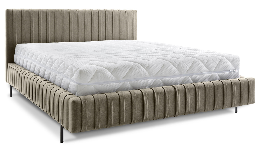 SELSEY Łóżko tapicerowane Oluffo 160x200 cm z pojemnikiem stelaż metalowy beżowe plusz hydrofobowy