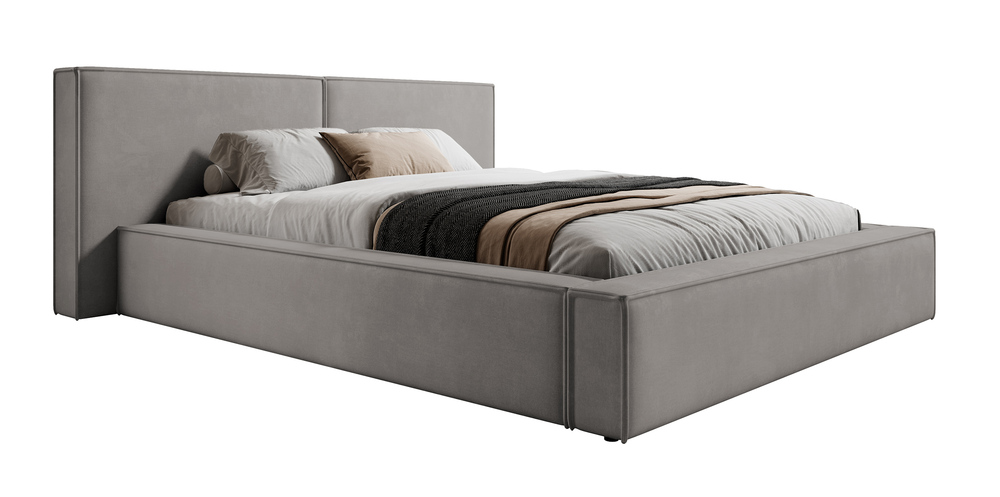 SELSEY Łóżko tapicerowane 160x200 cm Cabrera z pojemnikiem stelaż metalowy szare welur