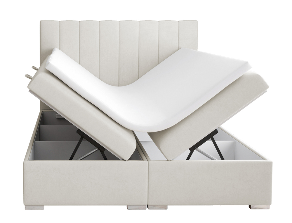 SELSEY Łóżko kontynentalne 160x200 cm Alenna z pojemnikami i topperem kremowe welur hydrofobowy