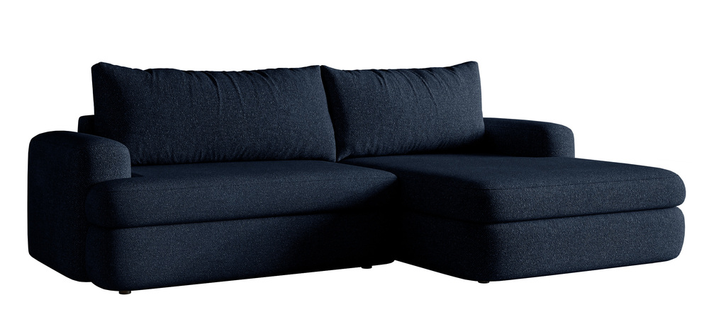 SELSEY Narożnik z funkcją spania Melio L-kształtny z pojemnikiem i boczkiem granatowy szenil prawostronny