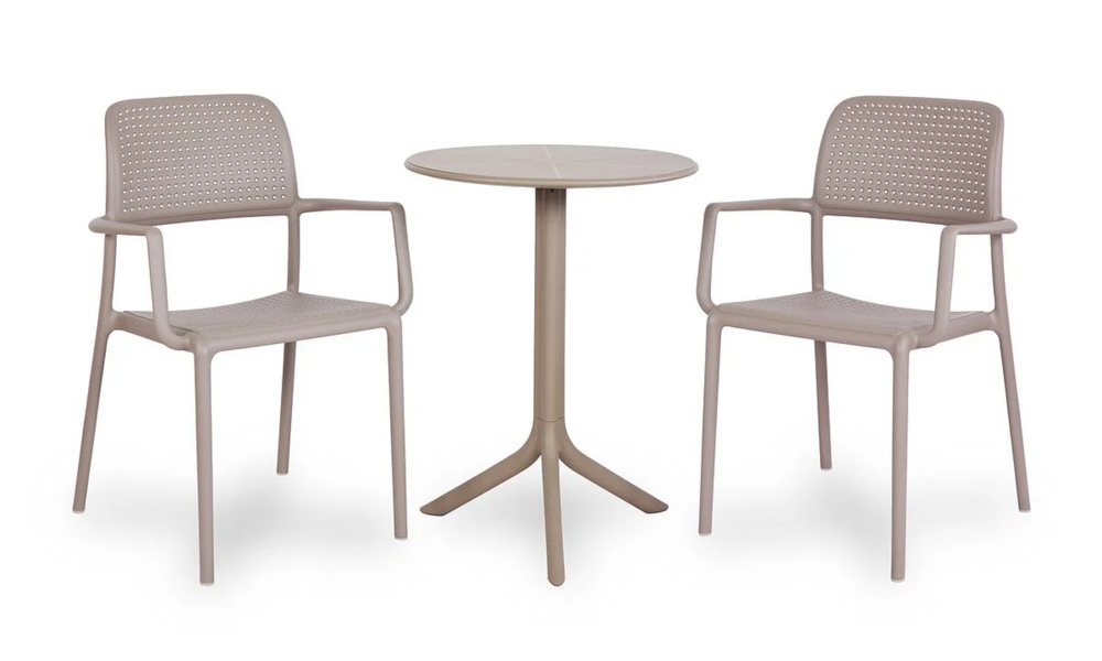 SELSEY Zestaw balkonowy okrągły stół Spritz 60 cm i 2 krzesła z podłokietniakmi Bora Nardi z certyfikowanego tworzywa brązowy