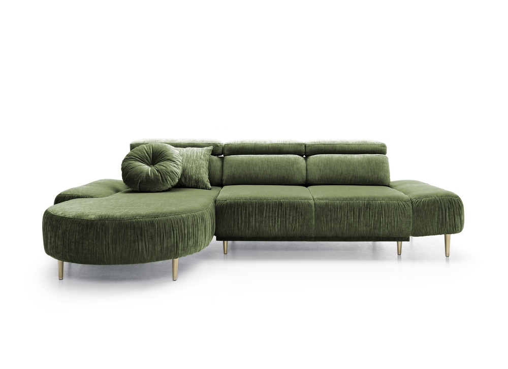 SELSEY Narożnik z funkcją spania Portaris L-kształtny z elektrycznie wysuwanym siedziskiem i regulowanym zagłówkiem oliwkowy velvet łatwoczyszczący le