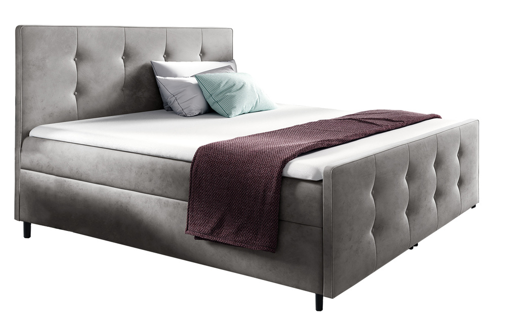 SELSEY Łóżko kontynentalne Gawello 120x200 z dwoma pojemnikami, materacem i topperem szare hydrofobowe