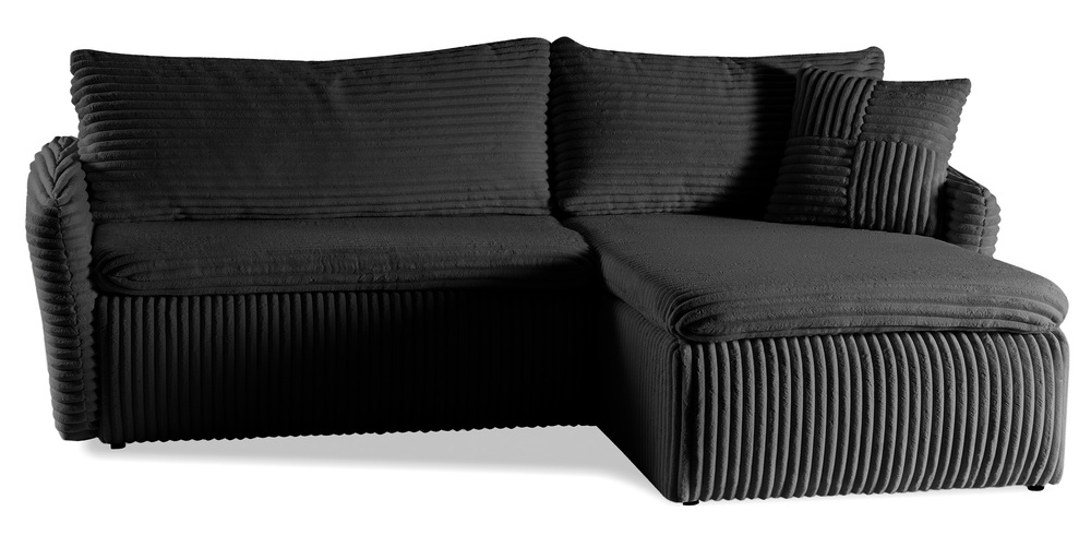 SELSEY Narożnik z funkcją spania Calabria L-kształtny uniwersalny z pojemnikiem czarny gruby sztruks