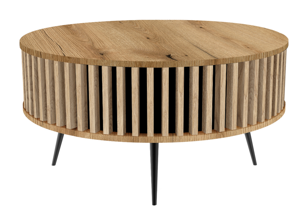 SELSEY Stolik kawowy Dassoli okrągły z lamelami 90 cm Dąb evoke/Dąb Fornitury